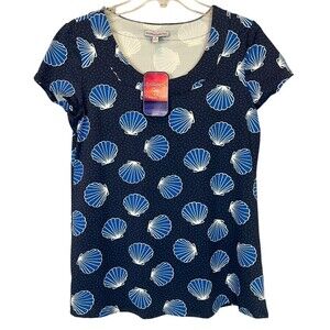 Sunsets & Sweet Tea UPF 50 The Anywhere Shirt  Womens M  NWT  Navy Print Top Tee